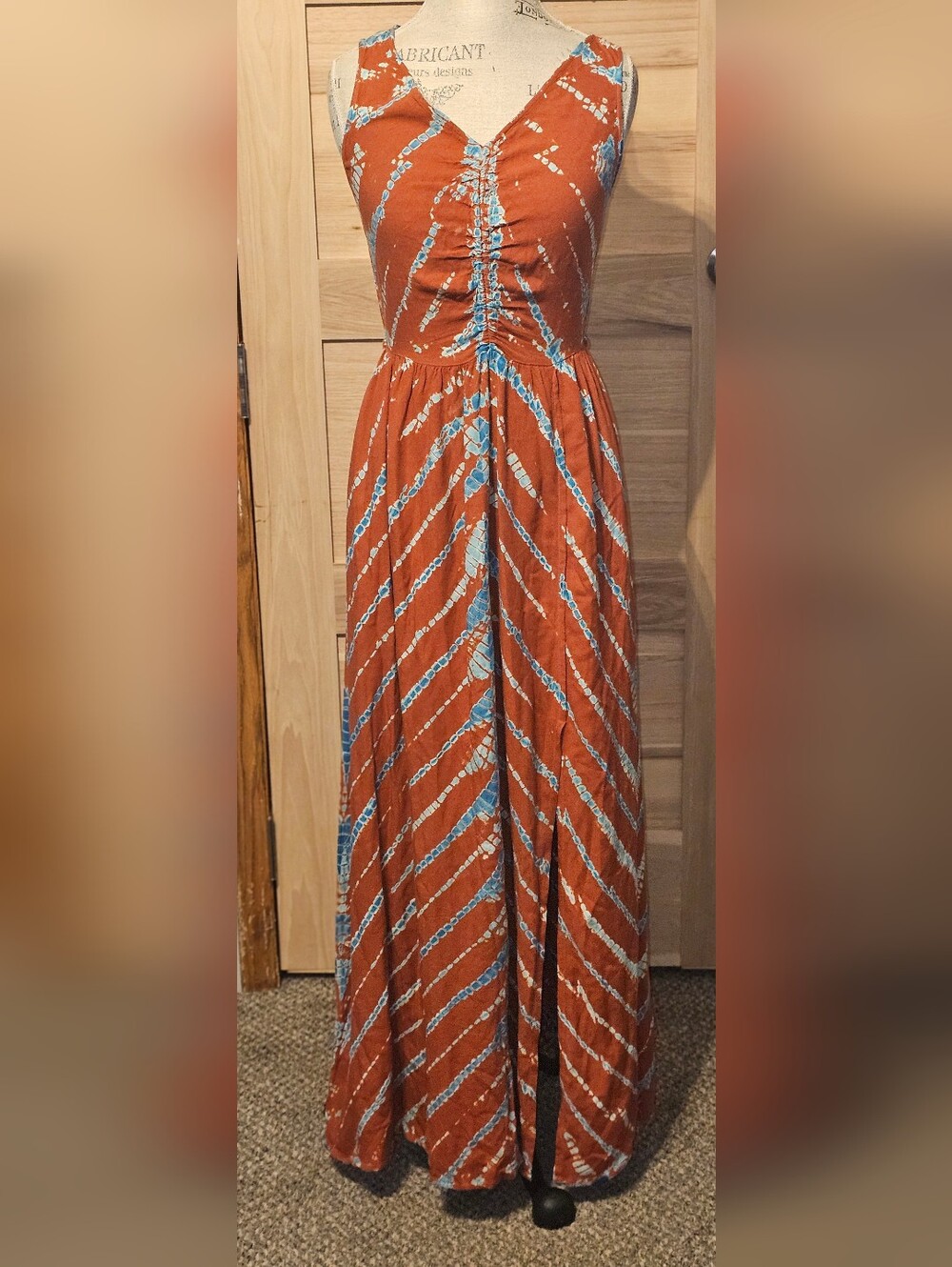 Maxi Dress in Rust with Blue Trim - YFBG